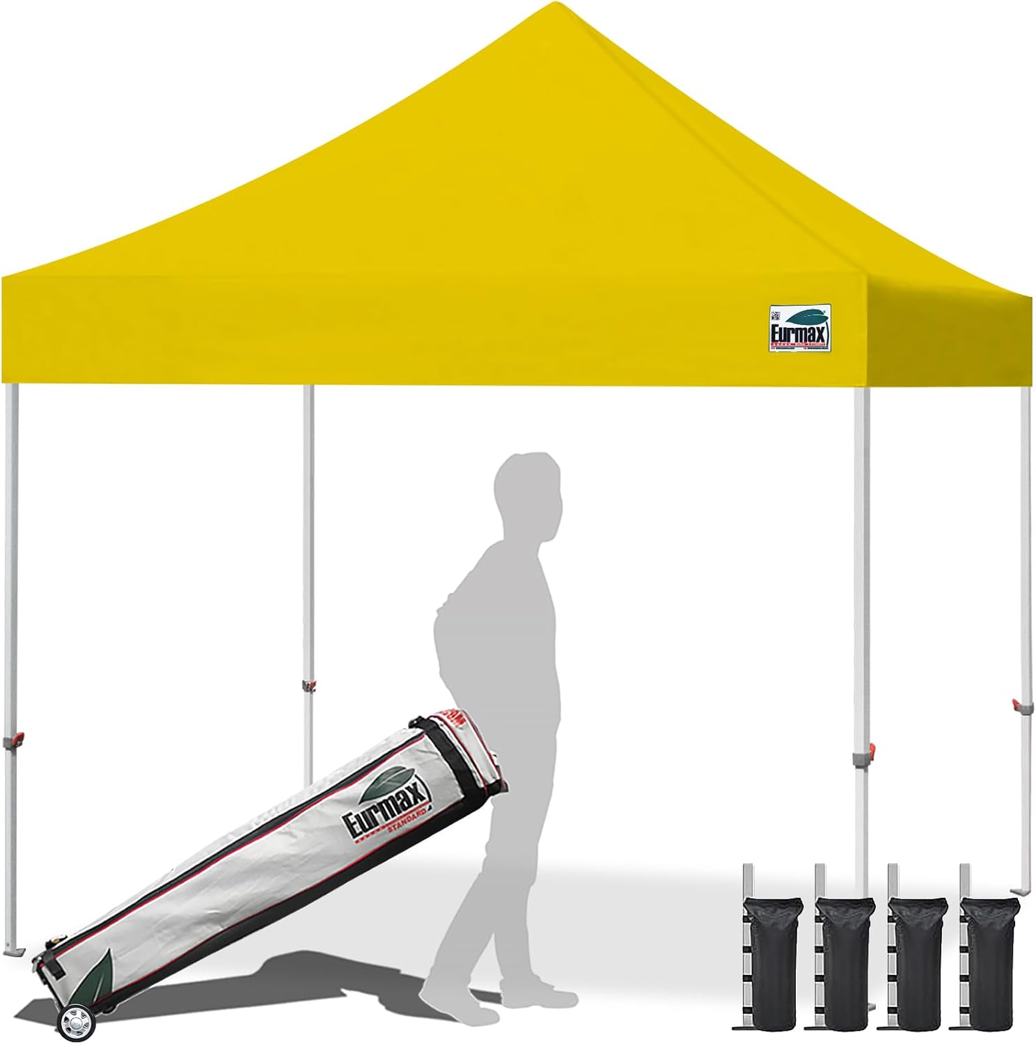 Eurmax USA 10x10ft Pop Up Canopy,Commercial Instant Tent for Outdoor Events,Patented No-Tip Rolling Storage Bag with 4 Sandbags,UV & Water Resistant,Heavy Duty Portable Shelter Gazebo,Black
