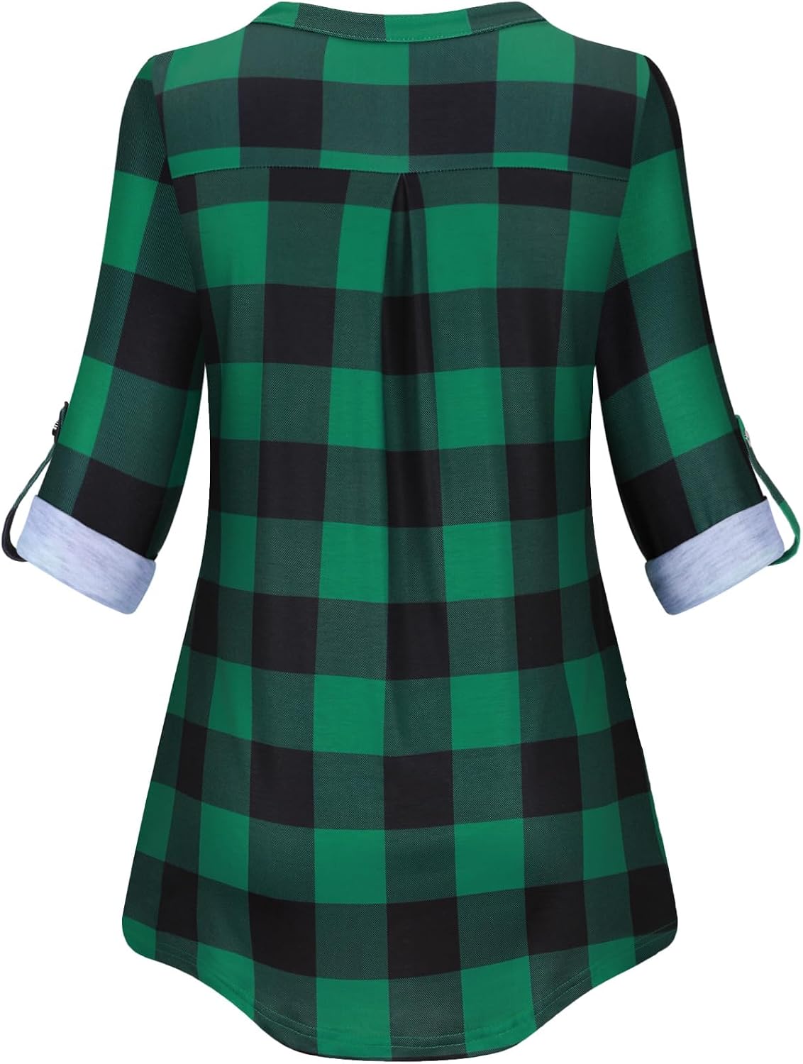 Tanst Sky Womens Casual Long Sleeve Zipped V Neck Plaid Tunic Blouses