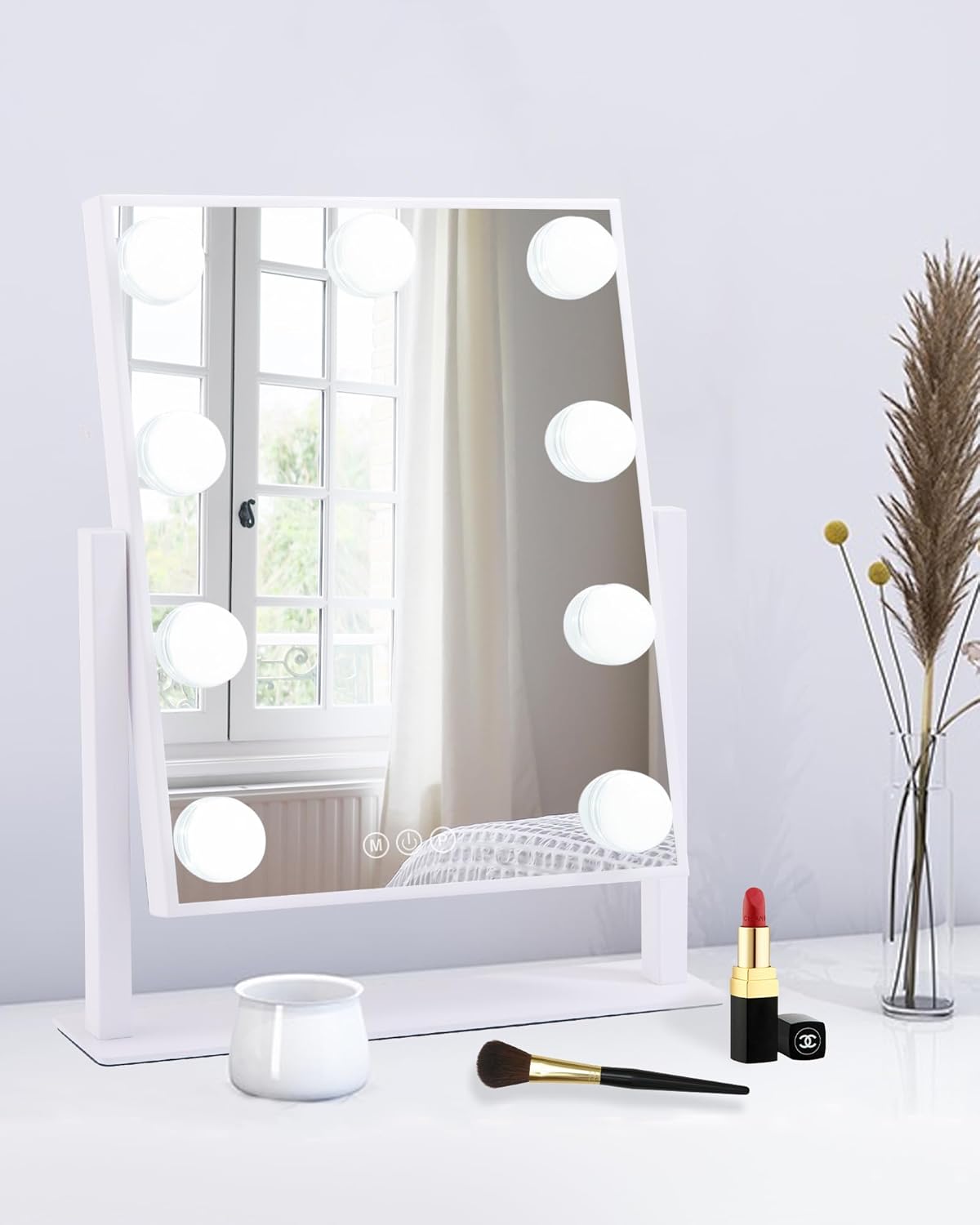 BWLLNI Lighted Makeup Mirror, White Vanity Mirror with Lights,9 LED Bulbs