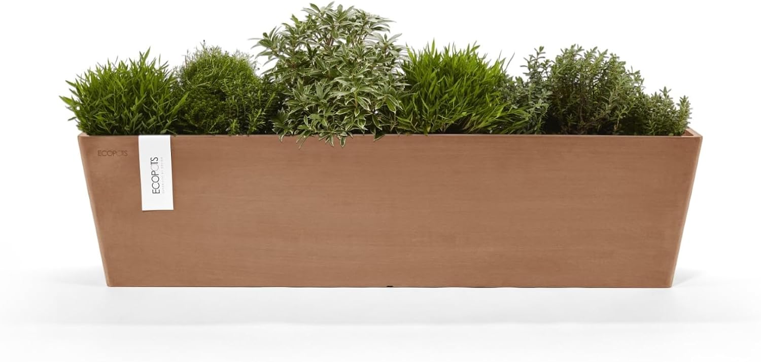 Ecopots Bruges Rectangular Flower Planter, Grey, 21.5" | Modern Style, Durable Recycled-Based Composite Construction, Weather and UV-Resistant, for Indoor/Outdoor Use
