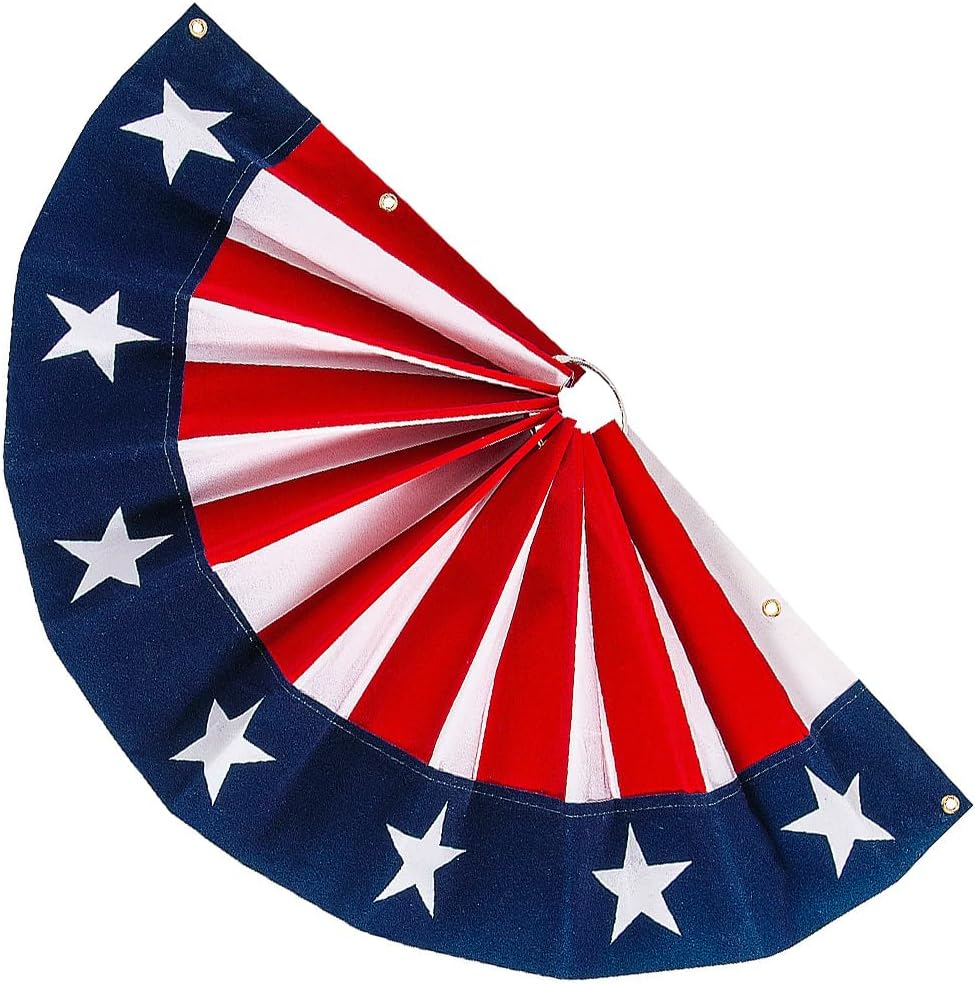Fun Express 18" x 9" Patriotic Fan Drape Mini Flocked Bunting - 4th of July & USA 250 for Parades, Gatherings, Festive Home Decor