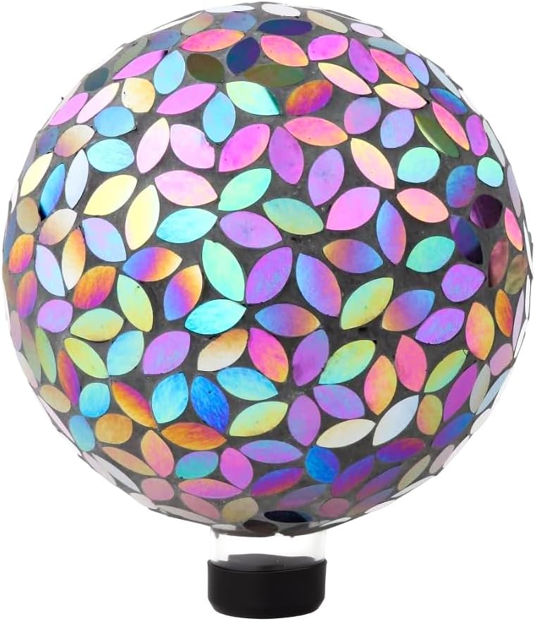 Lily's Home Colorful Mosaic Glass Gazing Ball, Designed with a Stunning Holographic Petal Mosaic Pattern to Bring Color and Reflection to Any Home and Garden, Red and Gold (10" Diameter)