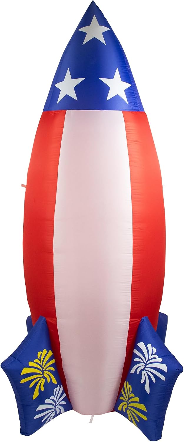 LED Lighted Inflatable Americana Rocket Outdoor Decoration - 8' - Clear Lights
