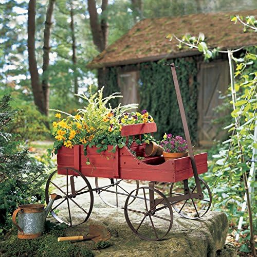Collections Etc Amish Wagon Decorative Indoor/Outdoor Garden Backyard Planter, Red | Country Red, fir (wood)