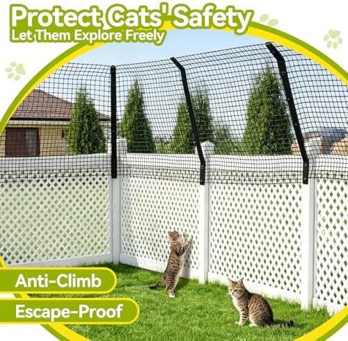 Cat Fence Outdoor Barrier 33FT, Cat-Proof Fence Topper System | Anti-Climb Fence Extender for Existing Fence, Cat Proof Netting for Wood, Metal