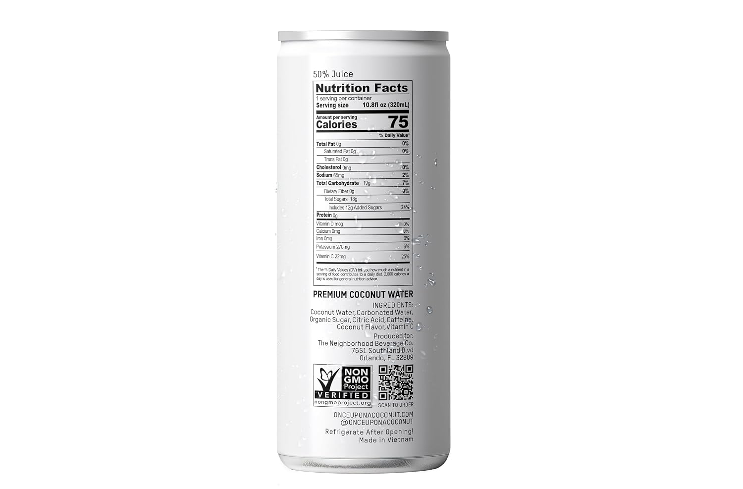 Once Upon a Coconut Premium Coconut Water - Low Calorie All-Natural Drink with Electrolytes - Non-GMO - Gluten-Free - 10.8 Fl Oz (Pack of 12)