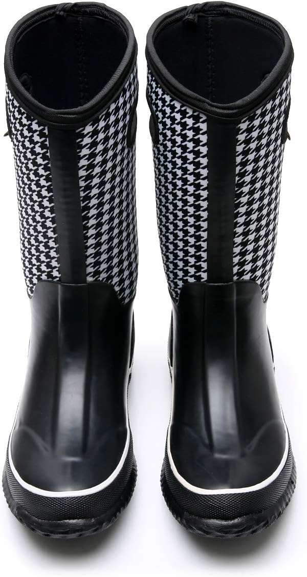 WTW Womens Mid Calf Rain Boots - Waterproof Insulated Neoprene Rubber Boots Mud Outdoor Hunting Garden Boots