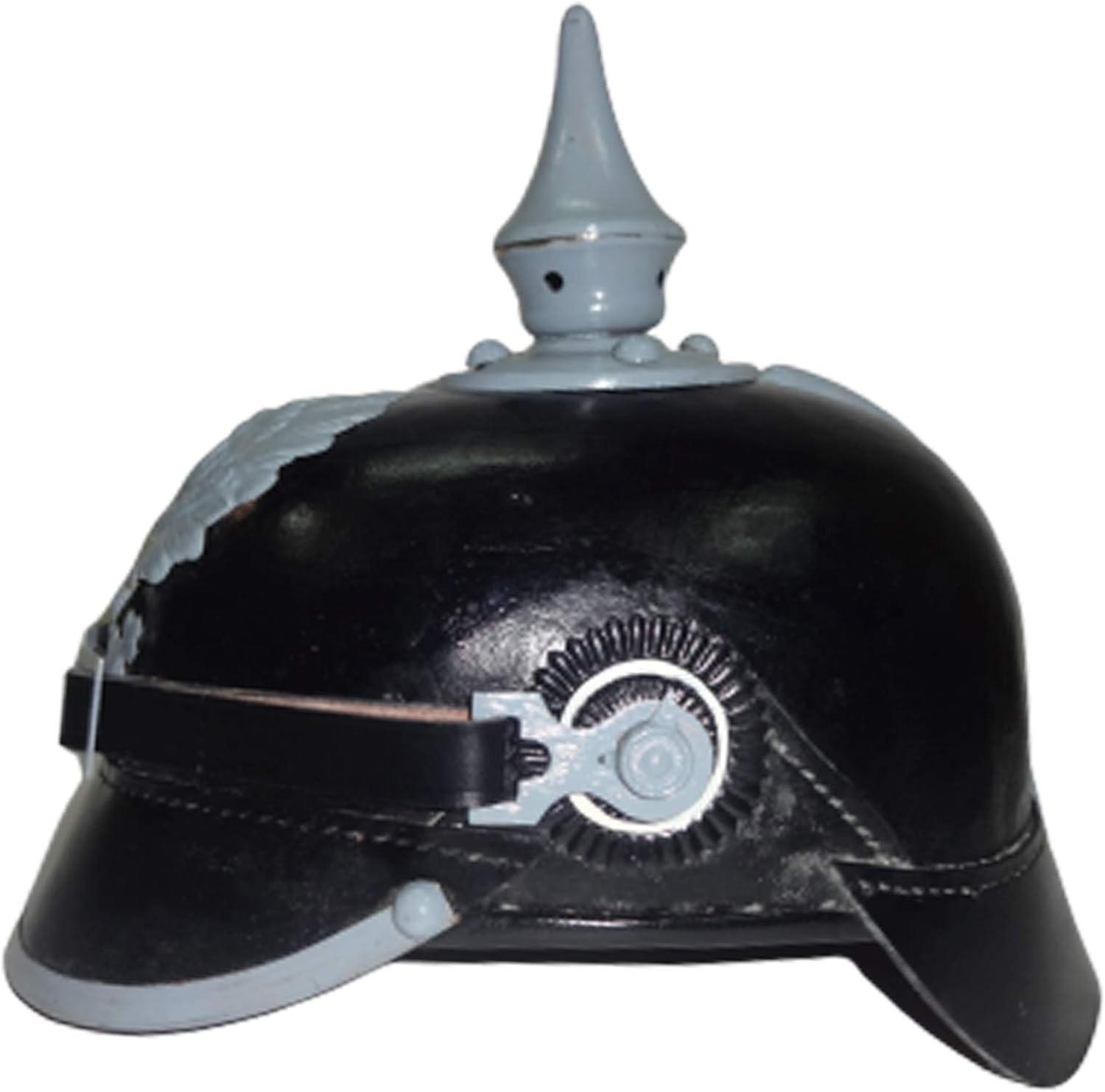 warreplica Imperial German M15 Spiked Pickelhaube Officer Helmet Black Leather with Field Grey Trim Prussian WWI Officer Headgear Reproduction