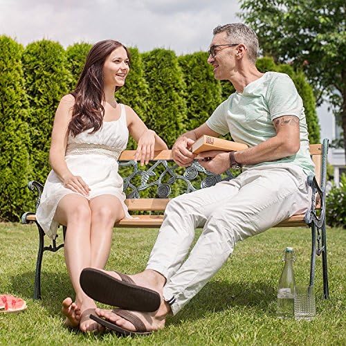 GIANTEX 50'' Patio Park Garden Bench, Outdoor Furniture Rose Cast Iron | Porch Loveseat for 2 Person with Hardwood Frame and Armrest