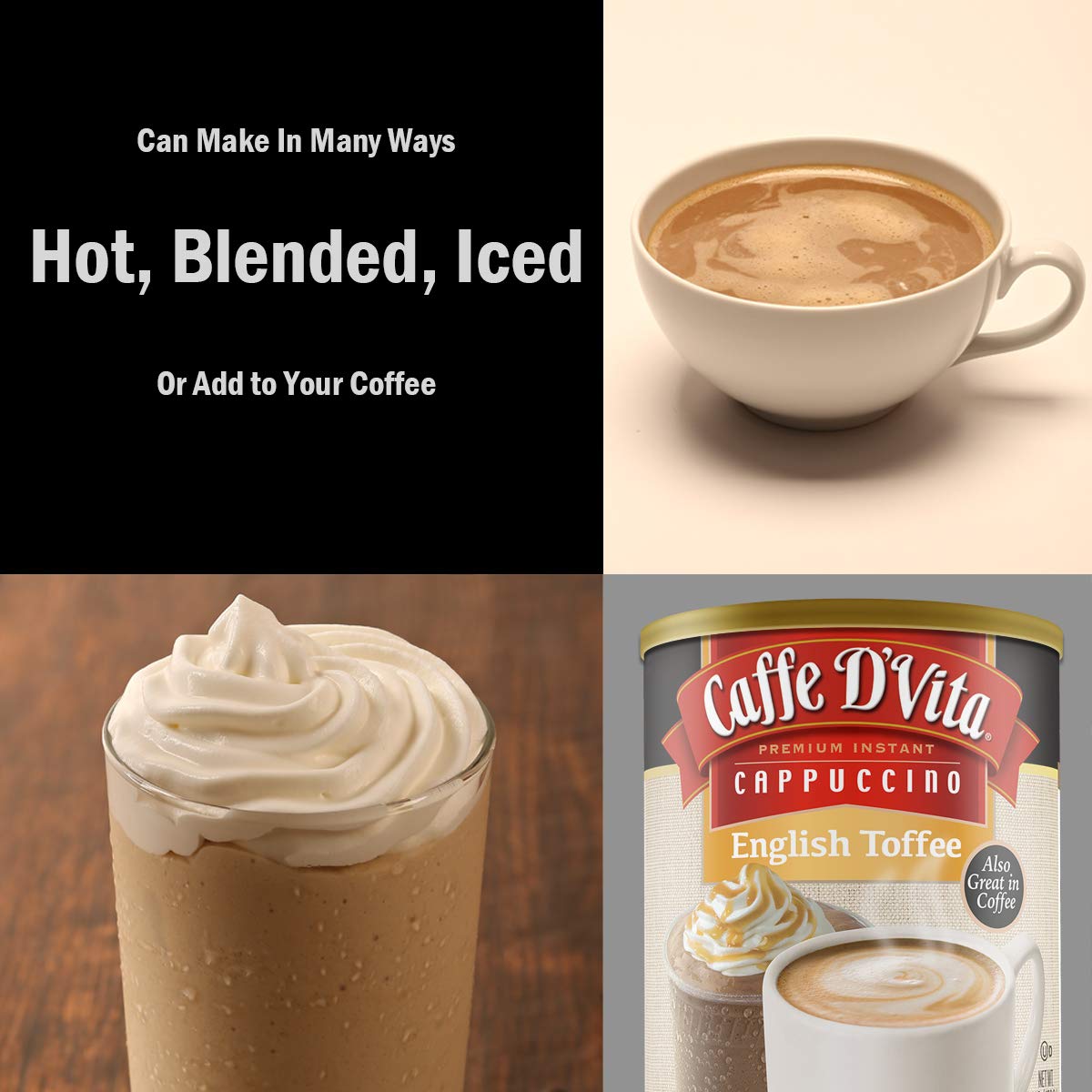 Caffe D'Vita Mocha Cappuccino Mix - 4 lb can (64 oz.) | Instant Cappuccino Mix, Gluten Free, No Cholesterol or Trans Fat, 99% Caffeine Free, Mocha