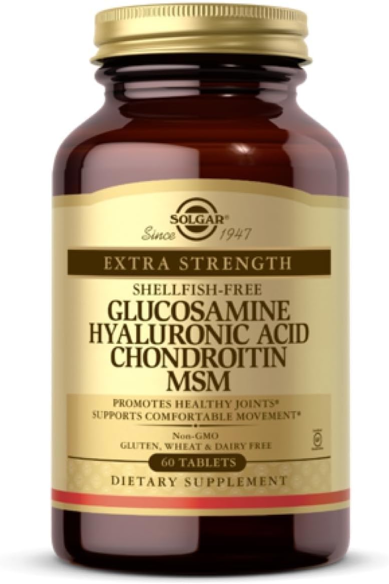 Solgar Glucosamine Hyaluronic Acid Chondroitin MSM, 60 Tablets | (Shellfish-Free), Joint Support & Comfort - Supports Active Lifestyles - Non-GMO, Gluten Free, Dairy Free - 20 Servings