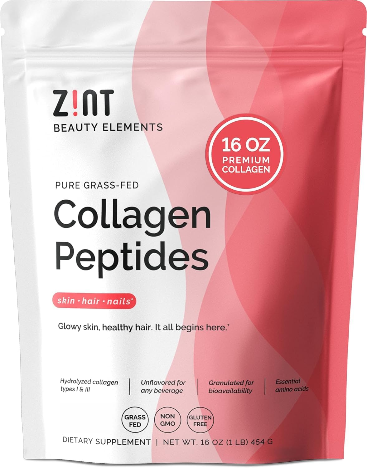 Zint Collagen Peptides Powder (32 oz) | Grass-Fed, Hydrolyzed Type I & III | Supports Skin, Hair, Joints & Gut Health | Rich in Key Amino Acids | Non-GMO, Unflavored