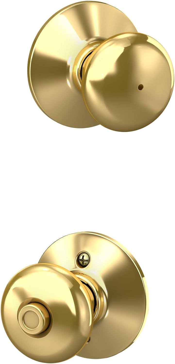Schlage Plymouth Bed/Bath Privacy Door Knob with Lock, Satin Nickel | Interior bedroom or bathroom door knob with push button lock, Easy to install, Certified durability, Universal fit