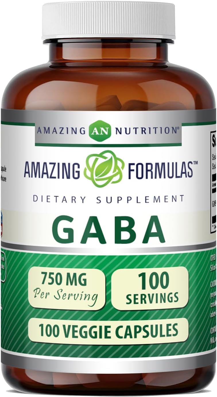 Amazing Formulas GABA Supplement | 750 Mg per Serving | 100 Veggie Capsules | Non-GMO | Gluten-Free | Made in USA | Ideal for Vegetarians