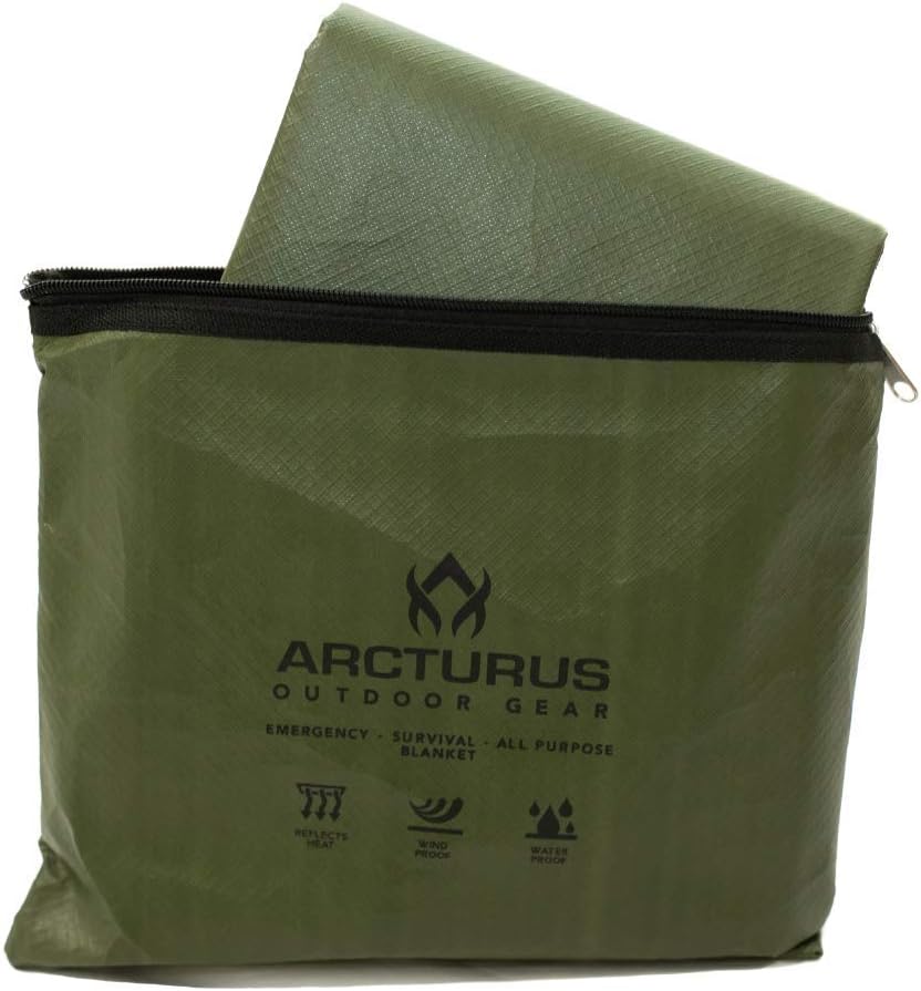 Arcturus Insulated Tarp, Reusable Heavy Duty Thermal Survival Blanket – 60x82in, Reflects 90% Body Heat, Waterproof, Windproof, 3-Layer Design, Reinforced Grommets, Olive Green | Reflective Mylar, Waterproof & Windproof, Reinforced Grommets for Tarp Setu…