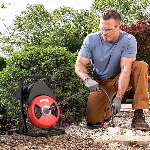 50FTx1/2 Inch Drain Cleaner Machine with Wheels, Sewer Snake Electric Drain for 2" to 4" Pipes