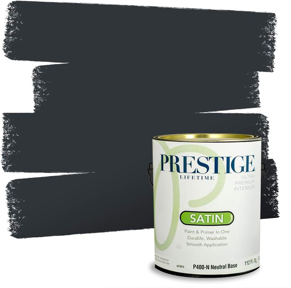 PRESTIGE Paints Exterior Paint and Primer In One, 1-Gallon, Satin, Comparable Match of Sherwin Williams* Black Magic*