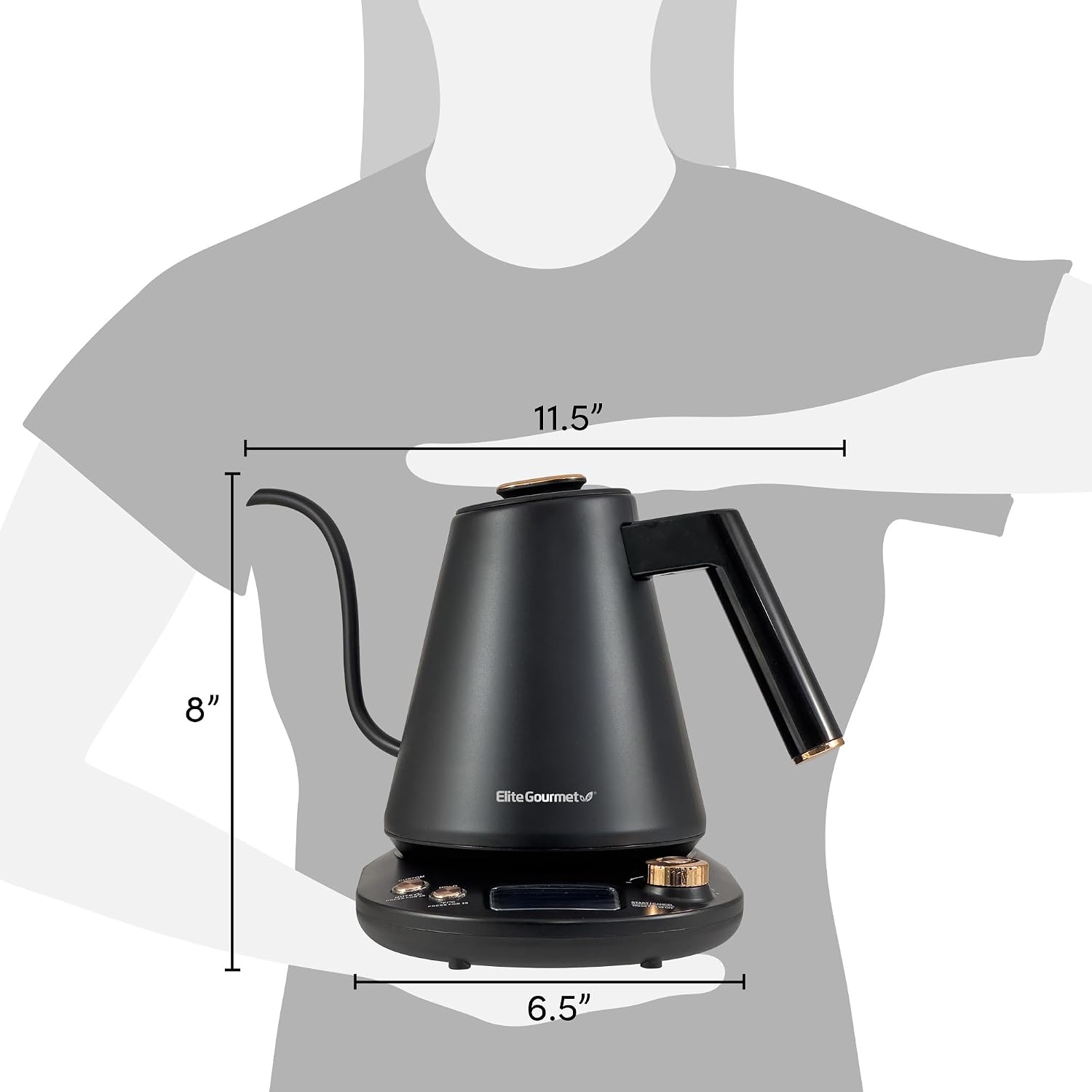 Elite Gourmet EKT1001 1.0L Glass Kettle, 1100W, Cordless Base, Black