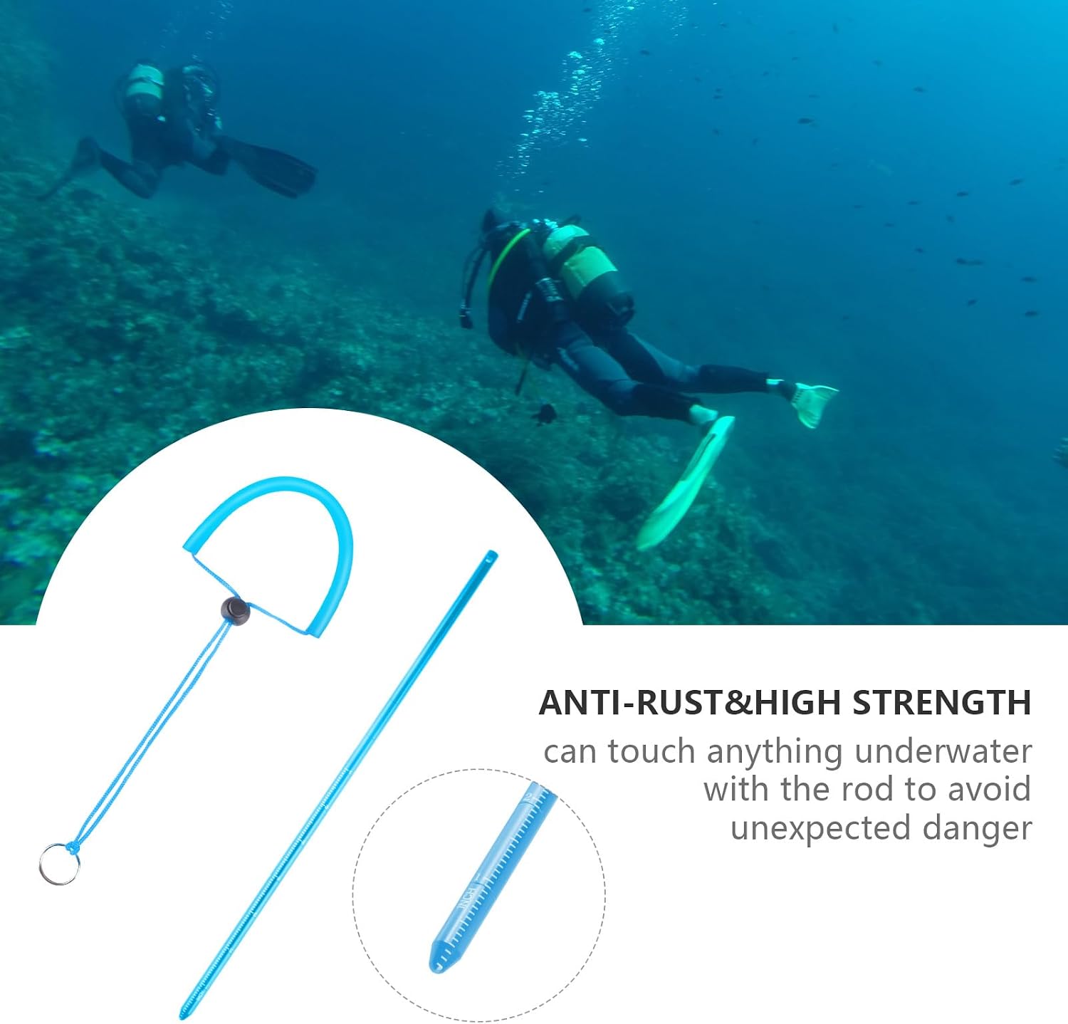 ORCATORCH Scuba Diving Pointer 13 inchs Aluminum Alloy Lobster Tickle Pointer Underwater Shaker Noise Maker Dive Stick Rod with Lanyard Multifunctional Scuba Diving Accessories