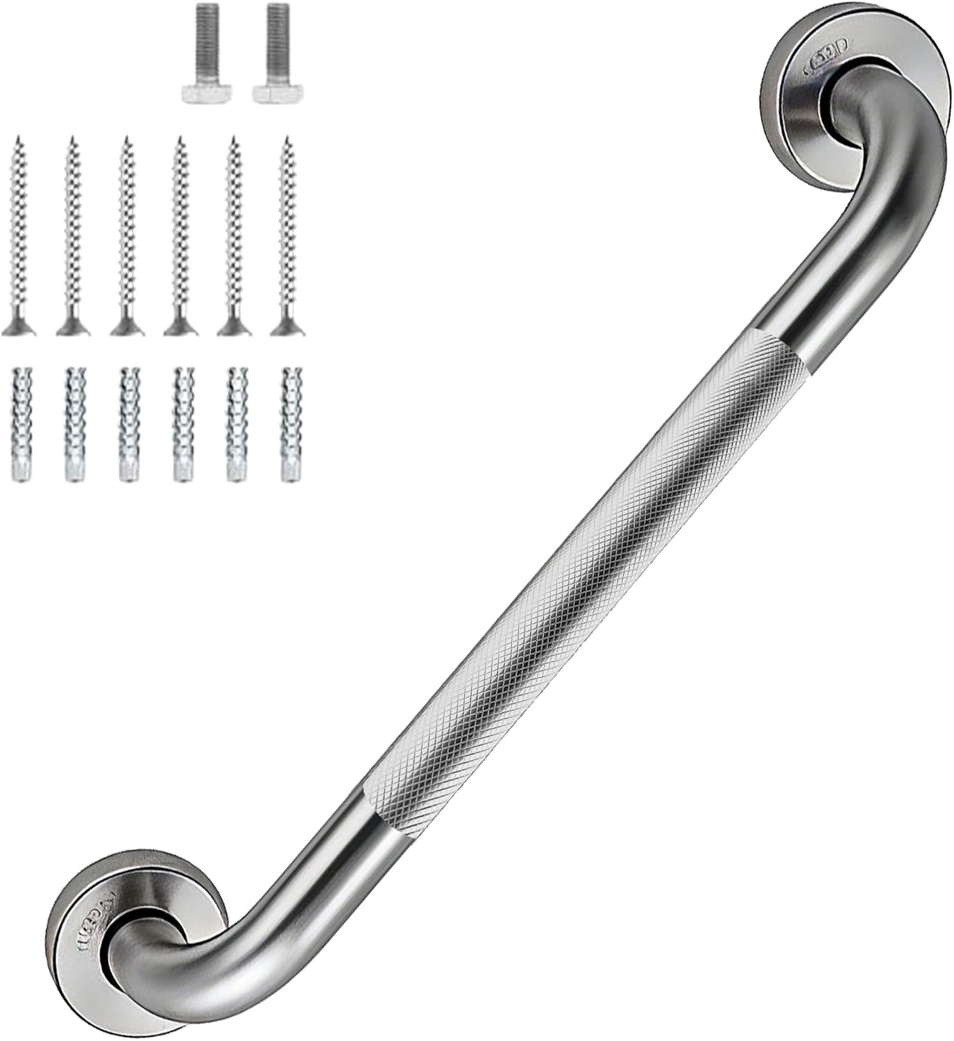 12 Inch Shower Grab Bar 1.25" Dia,Brushed Nickel Anti Slip Bathroom Grab Bar, 304 Stainless Steel Knurled Handicap Grab Bars, Safety Support Handrail,Bath Shower Handle for Elderly Injury Senior