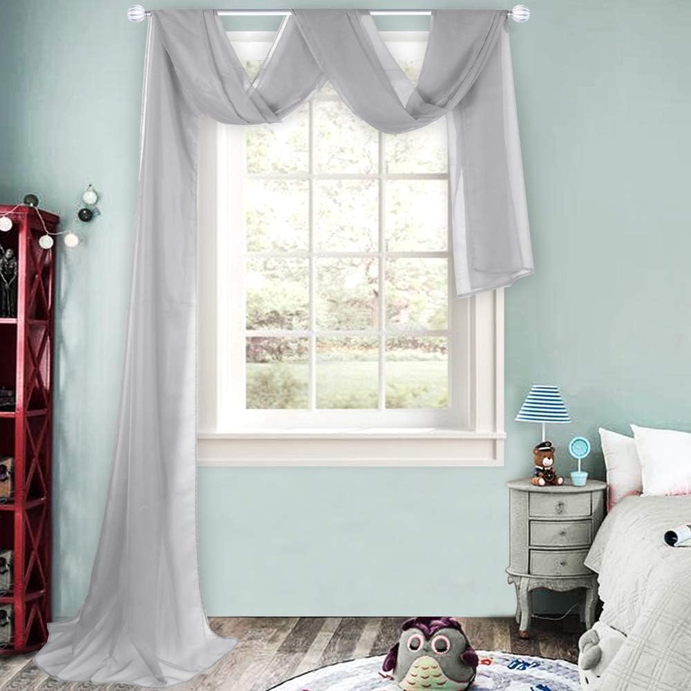 HUTO Light Pink Sheer Window Scarf Valances for Girls Room Sheer Soft Voile Curtain Scarves for Wedding Party 216 Extra Long