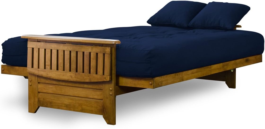 Brentwood Tray Arm Futon Sofabed Set - Queen Frame, 8" Microfiber Fudge Mattress, Heritage Finish