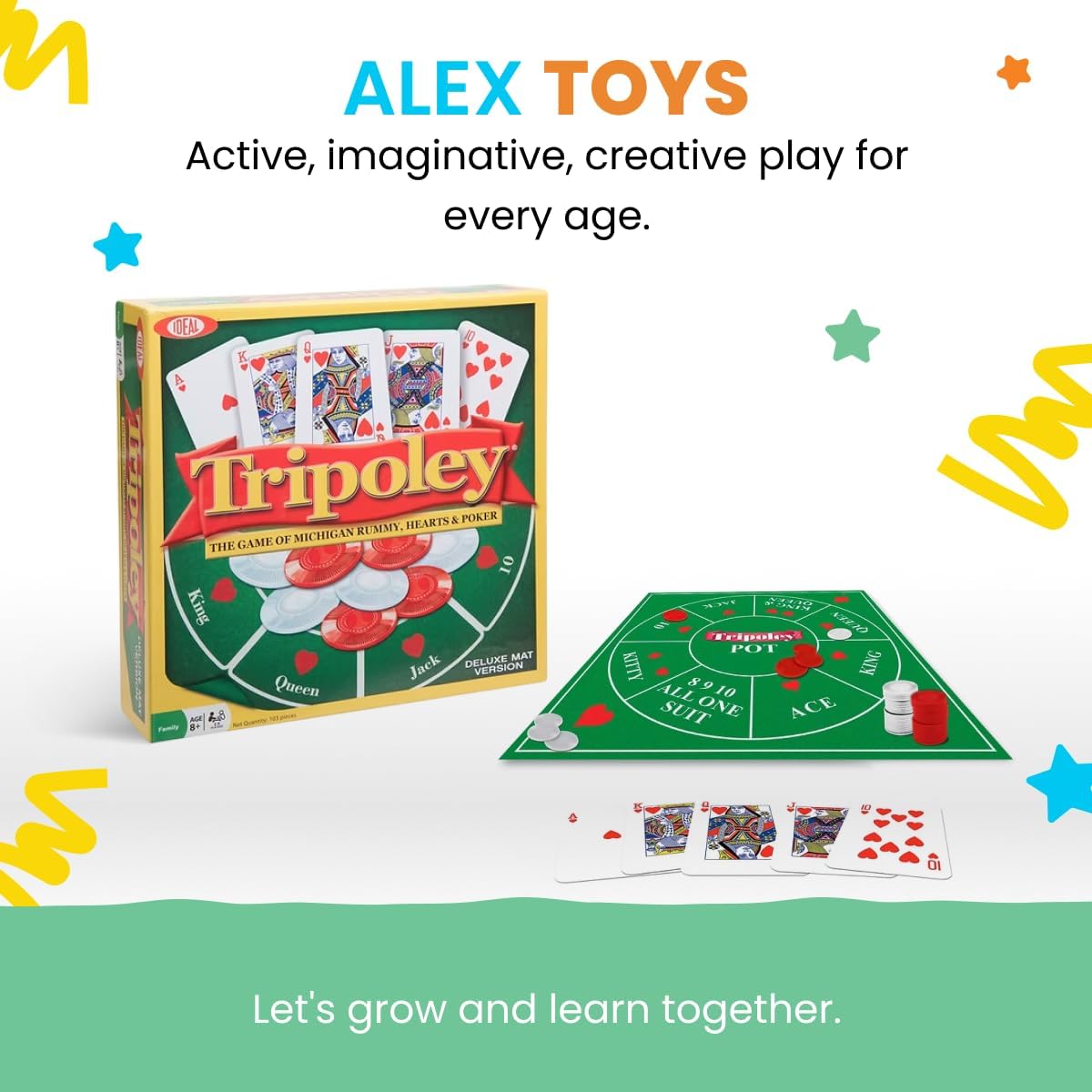 Tripoley Deluxe Board Game, Family Favorite Game, Combination of Michigan Rummy, Hearts and Poker, Perfect for Family Game Night, for Ages 8 and up