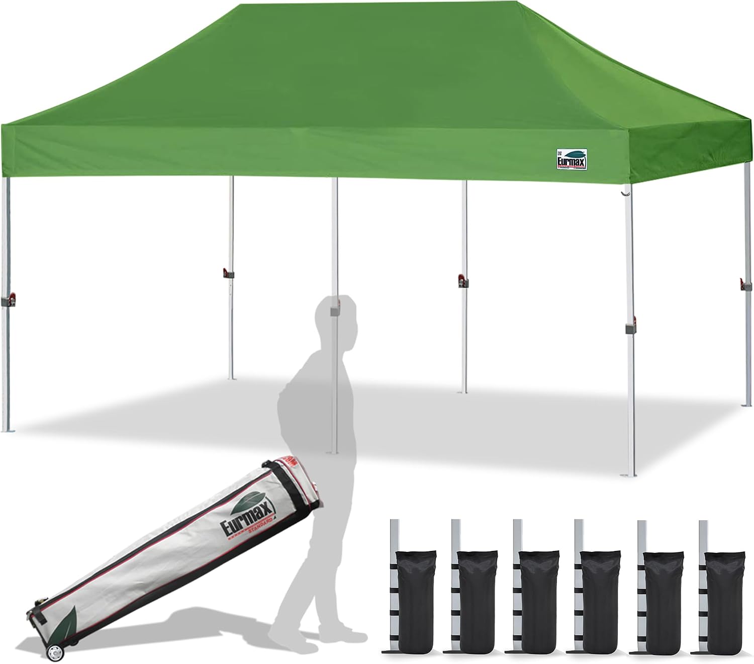 Eurmax USA 10x10ft Pop Up Canopy,Commercial Instant Tent for Outdoor Events,Patented No-Tip Rolling Storage Bag with 4 Sandbags,UV & Water Resistant,Heavy Duty Portable Shelter Gazebo,Black
