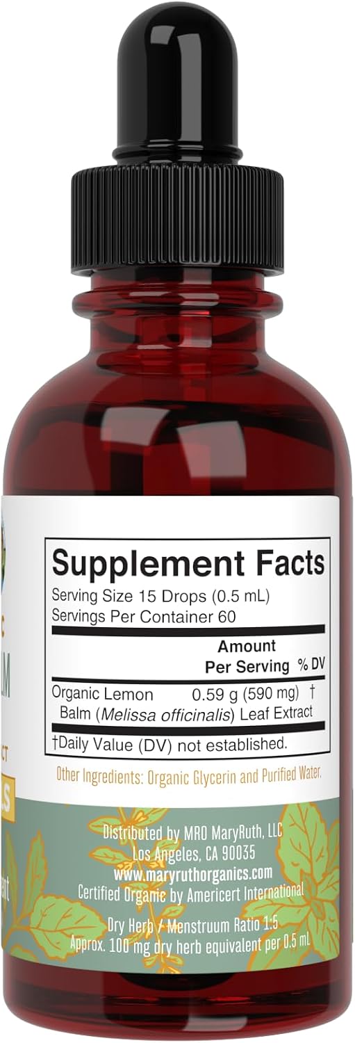 MARYRUTH'S Organic Lemon Balm Leaf Liquid Extract, Mood Support, 1 Fl Oz