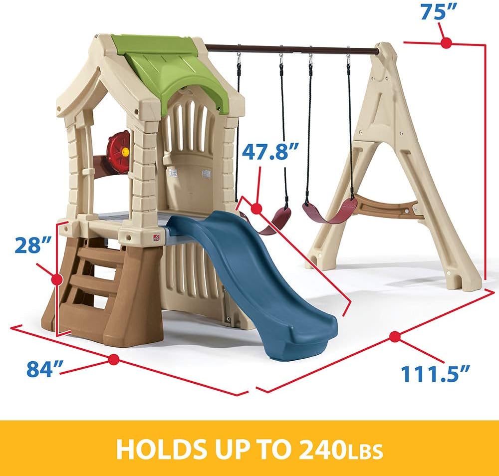 Step2 Play Up Gym Set for Kids, Outdoor Swing Set, Backyard Slide, Swings, Playhouse, & Crawl Space, Two Tier, Easy Set Up