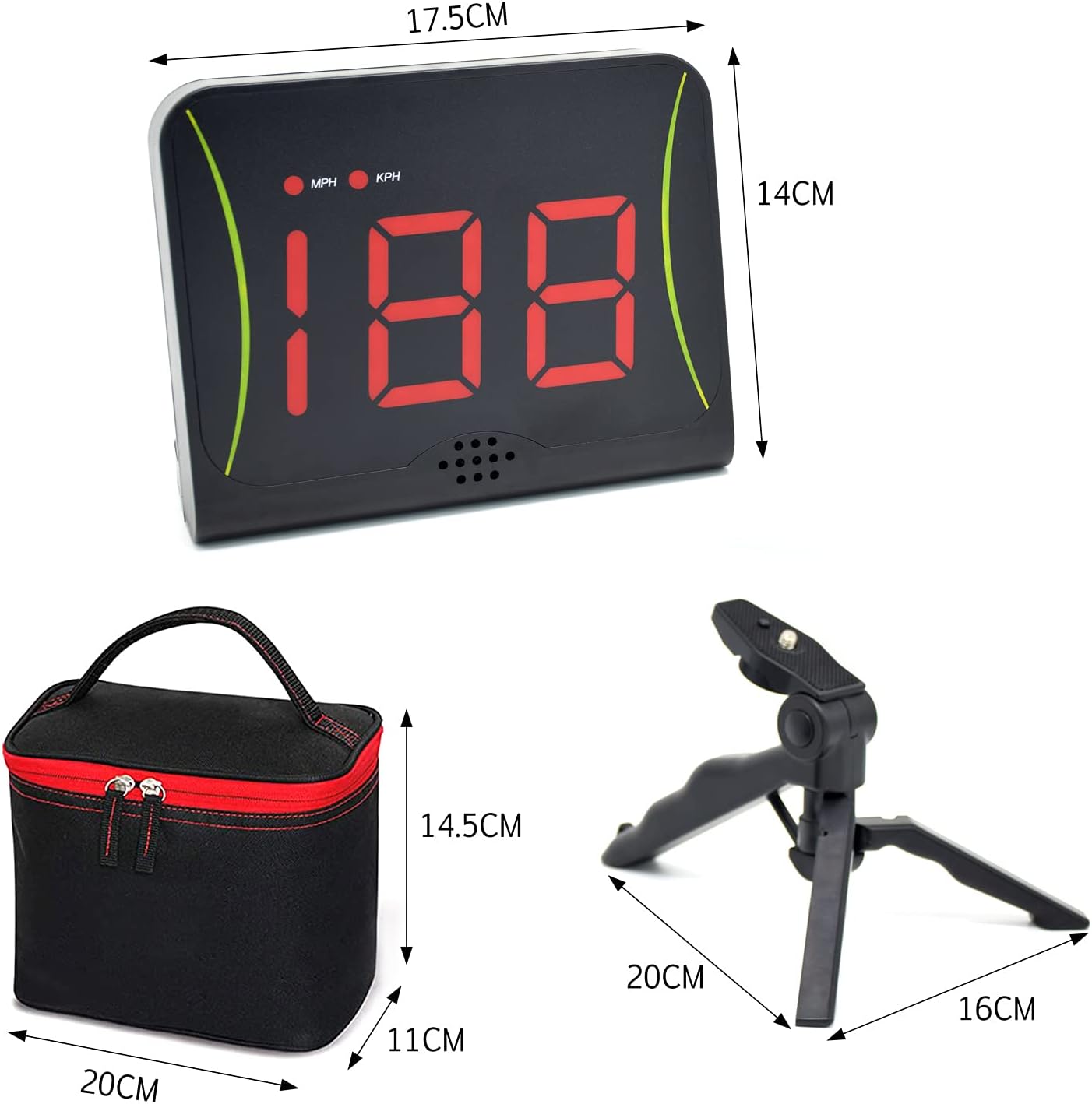 DRM Swing Shoot Pitch Speed Radar with Red Digital Display and Voice Out, Hands Free, Free Standing, Portable Sports Speed Training Aid, Golf Gift