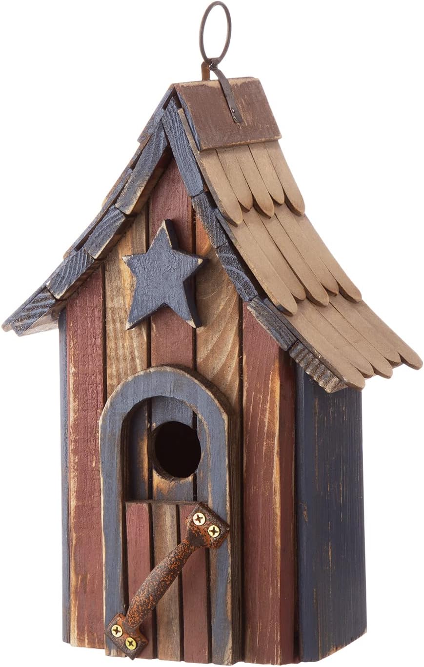 Glitzhome Birdhouses for Outdoors, Green Hand Painted Garden Wooden Bird House with Single Roof Hanging Bird House for Outside