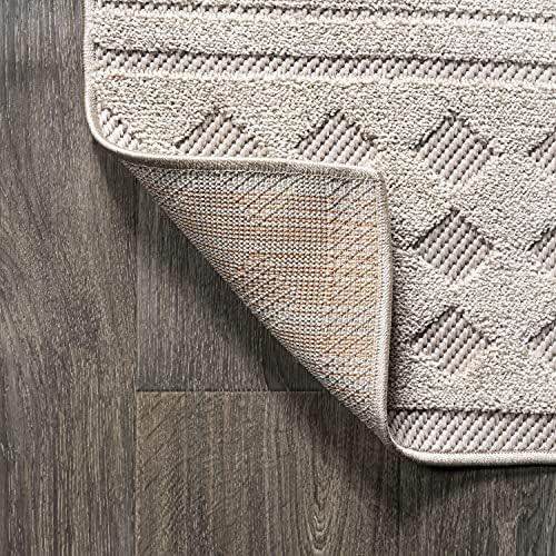 JONATHAN Y Moroccan Geometric Indoor Outdoor Area Rug 3X5 Beige, Xlendi High-Low Pile for Backyard, Patio, Porch, Easy-Cleaning, High Traffic