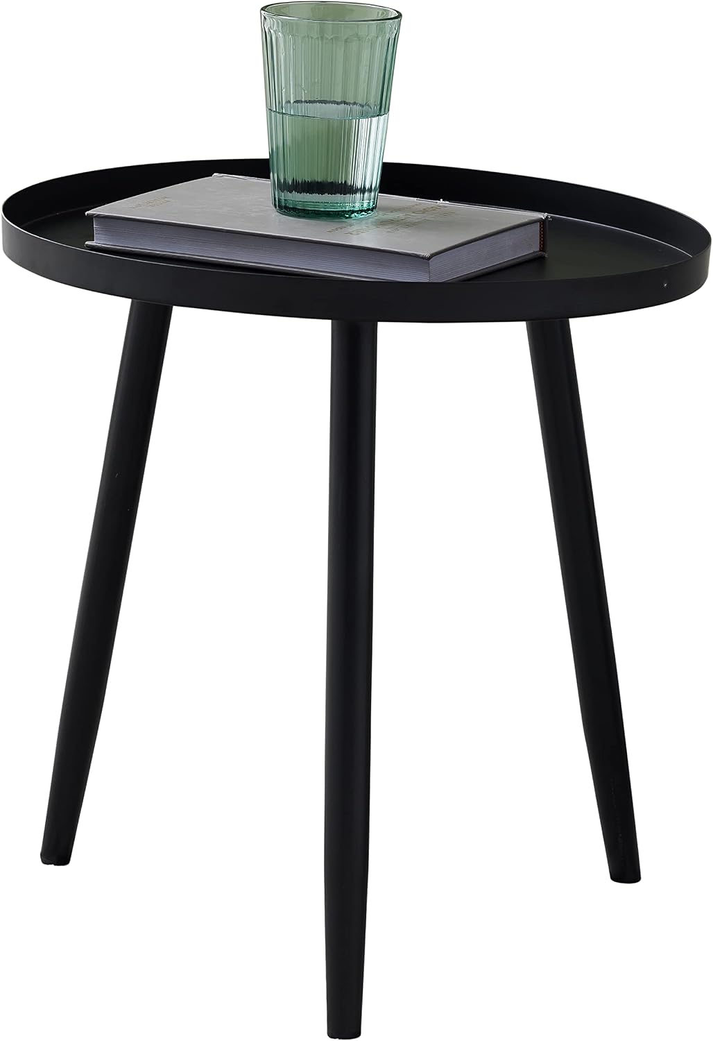 Kings Brand Furniture – Round Metal Side End Table, Nightstand Accent Table, Pedestal Plant Stand for Bedroom Living Room, Black