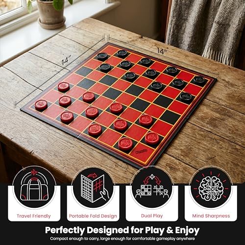 Kangaroo - Multiplayers Strategy Checker Board Game for Kids & Adults - Portable Educational Travel Cardboard Checkers - Includes Large Board w/ 24