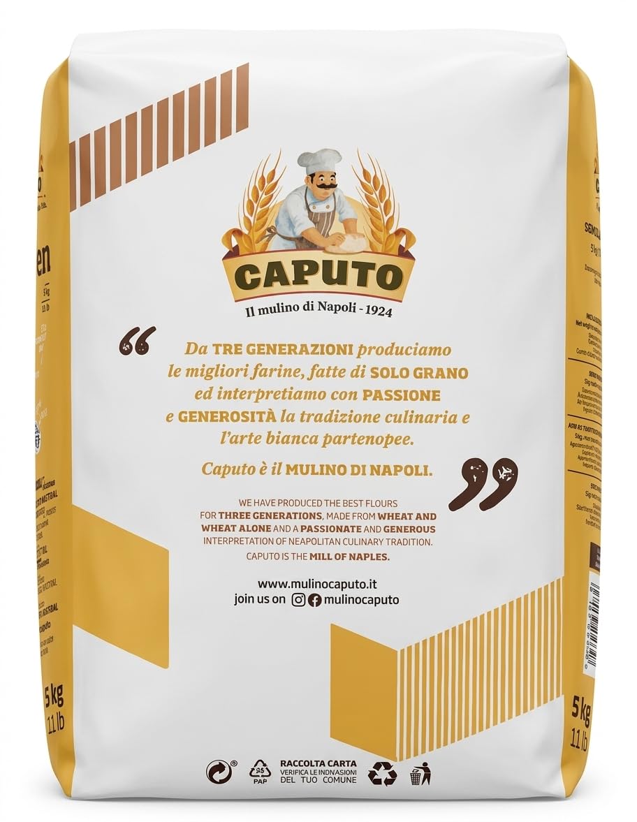 Antimo Caputo Italian Semolina 11 LBS (5kg), Fine Ground Semola Flour, Rimacinata for Fresh Pasta, Bread, Durum Wheat, Product of Italy