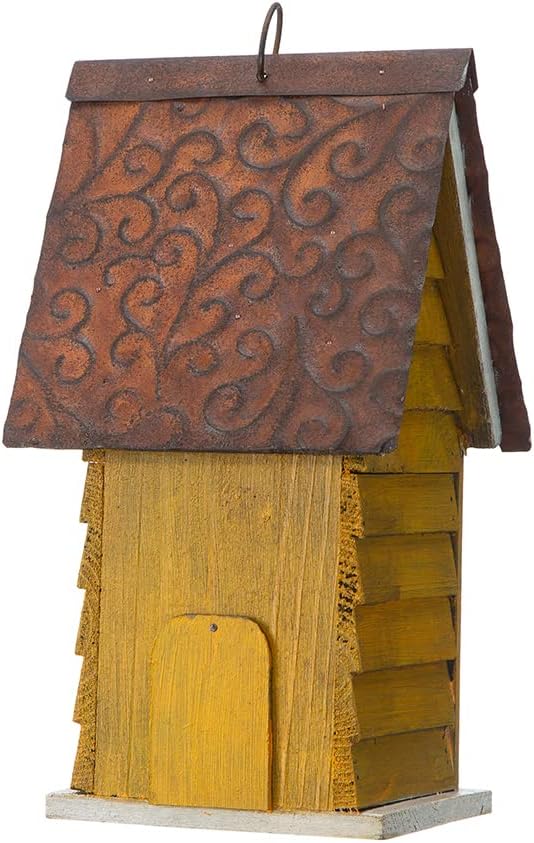 Glitzhome 12" H Green Hanging Distressed Solid Wood Garden Bird House Decorative Birdhouse