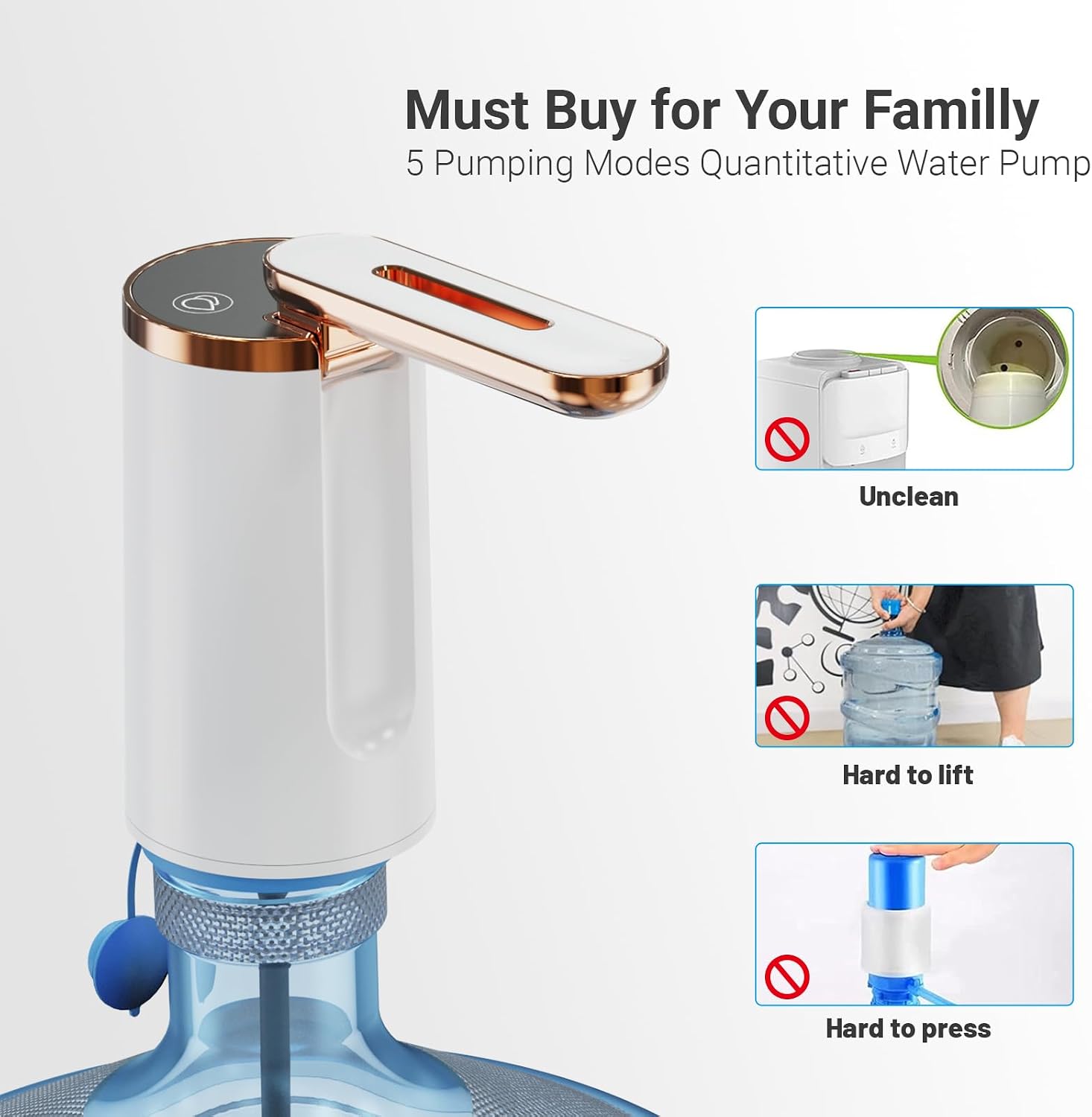 Myvision 5 Gallon Water Dispenser,Portable USB Charging Water Bottle Pump