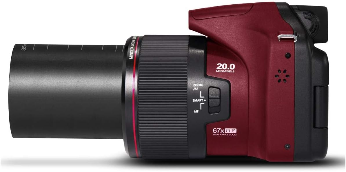 Minolta MN67Z Pro Shot 20MP Camera, 67X Zoom, 1080p HD Video (Red)