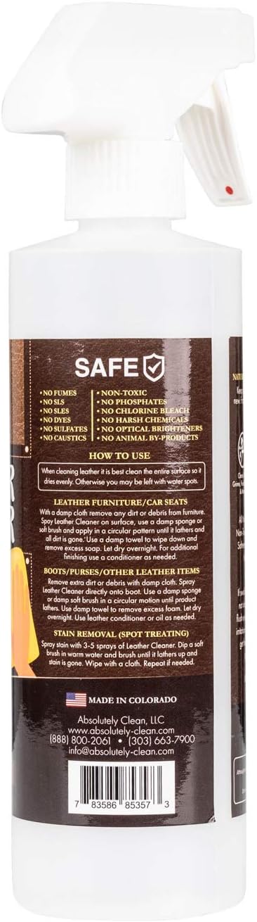 Amazing Leather Cleaner/Conditioner/Deodorizer | Powerful, Natural Enzyme Cleaner | USA Made | Great for Leather & Vinyl, Furniture, Boots, Purses