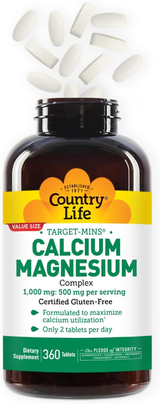 Country Life Target-Mins Calcium Magnesium Complex, 360 Tablets | 2:1 calcium-to-magnesium ratio with 180 convenient daily servings