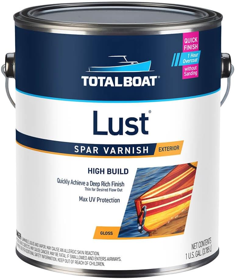 TotalBoat Lust Marine Spar Varnish for Boats & Wood - High Gloss Quart | Oil-Based Polyurethane Finish; High Build; UV Inhibitors; Wooden Boats, Yacht Brightwork, Furniture & Interior/Exterior Wood