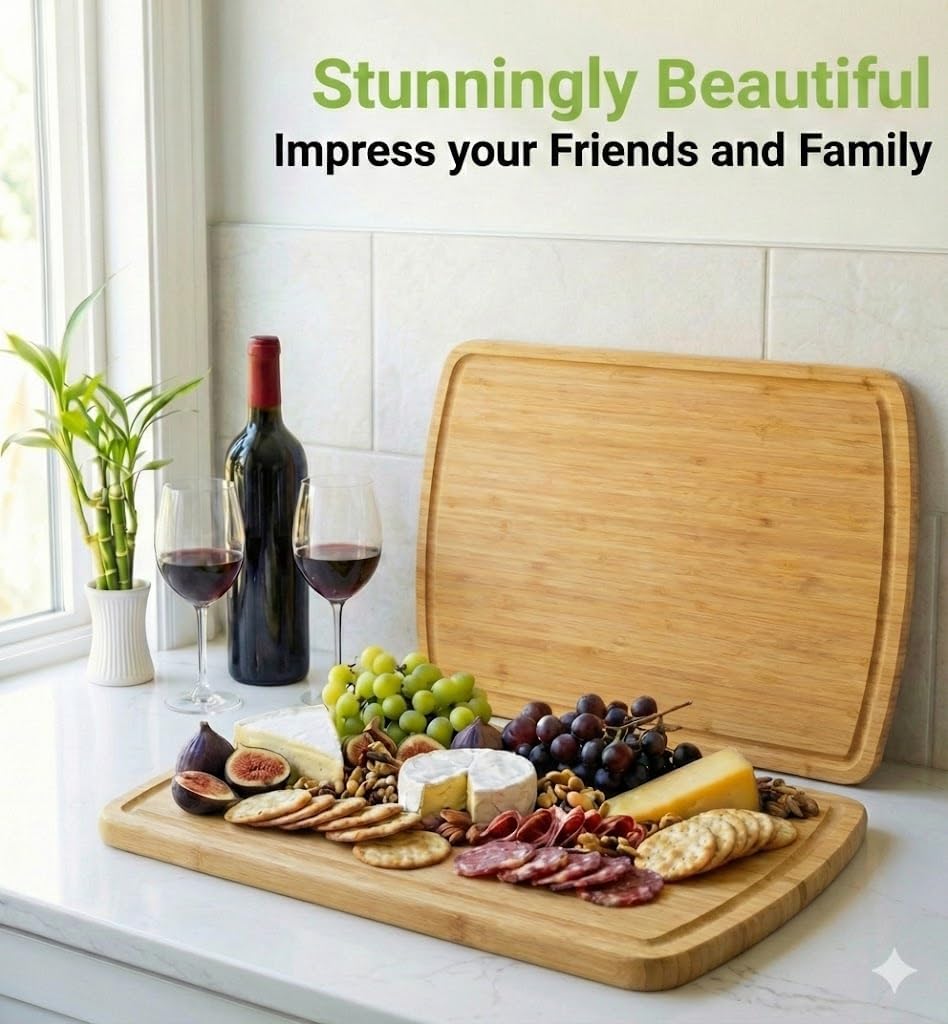 INDESTRUCTABLE Bamboo Cutting Board (Extra Large) with Vertical Grain Strength Technology - Non Toxic, Spacious and Lightweight 18" XL Chopping Board Gift - Replacements for Life
