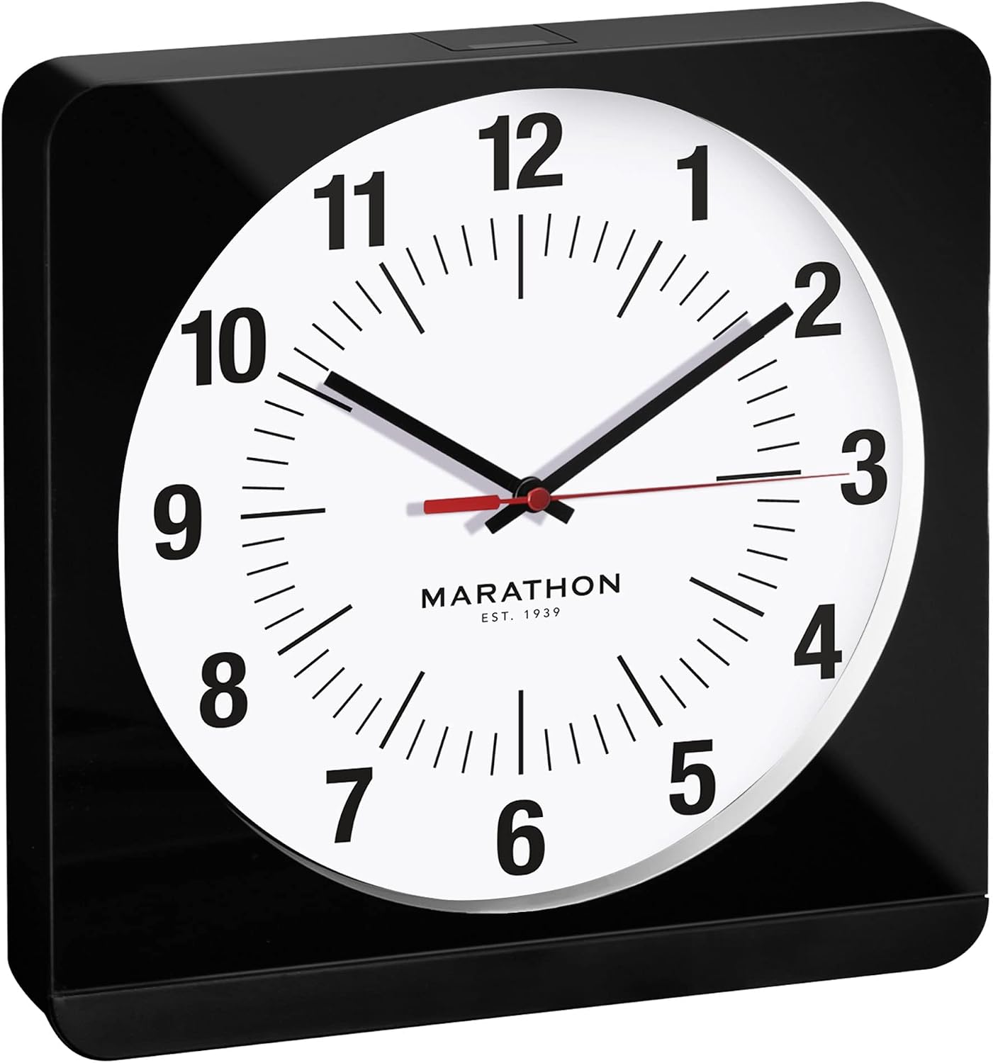 MARATHON Jumbo 12 Inch Analog Wall Clock with Warm Amber Auto Backlight, Silent Smooth Sweep (Black Case/White Dial - Commercial Edition)