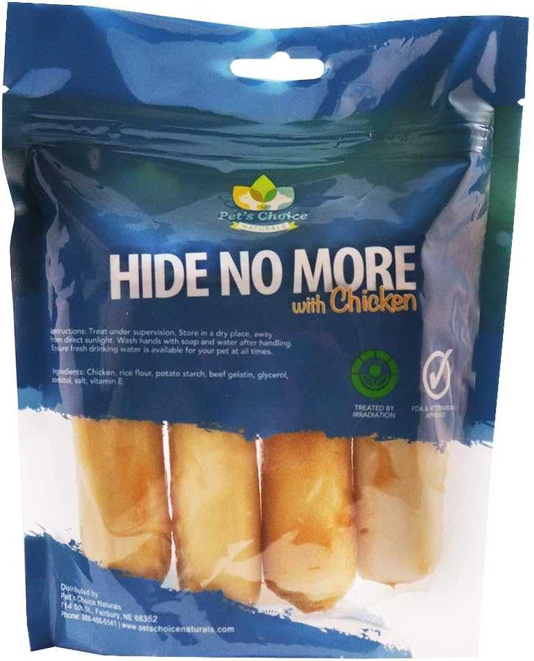 Pet’s Choice Pharmaceuticals HideNoMore, Rawhide Free Chicken Chew Treats for Dogs, 4-5" 4 ct