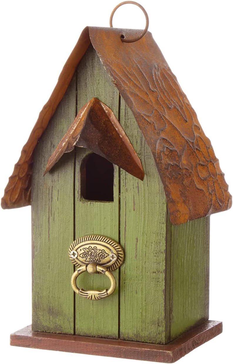 Glitzhome Bird Houses for Outside,10" H Rustic Wooden Bird House Garden Distressed Decorative Birdhouse for Outdoors, Hanging Birdhouse for Bluebird Hummingbird Wren Finch Cardinals Cedar