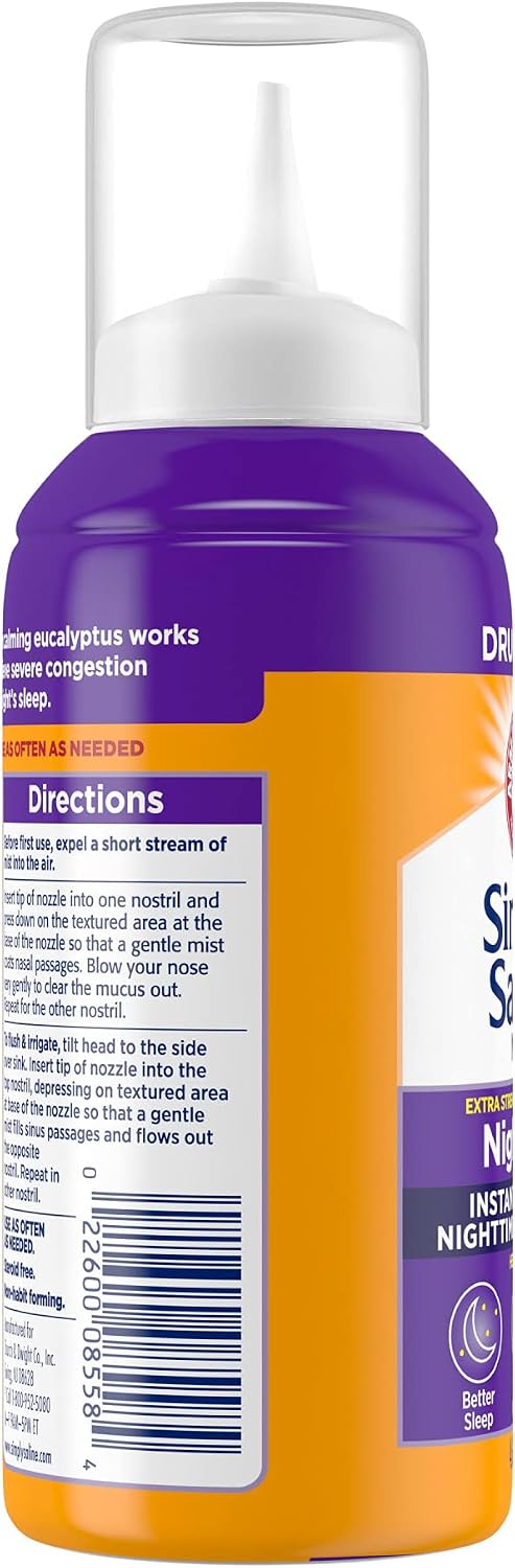 ARM & HAMMER Simply Saline Nighttime Nasal Mist, 4.6 oz | For Nighttime Nasal Congestion, Calming Eucalyptus, Safe with Rx and OTC
