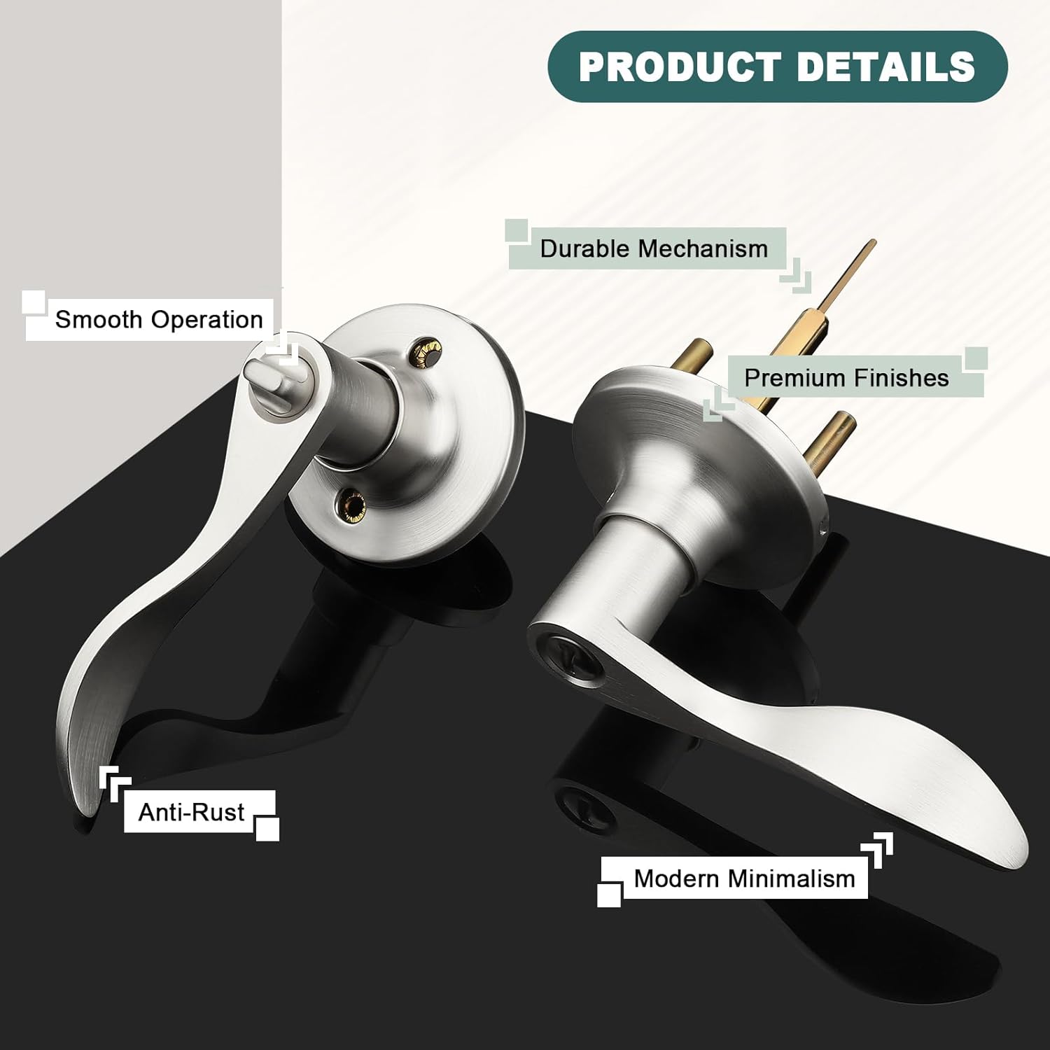 GOBEKOR 1 Pack Privacy Door Levers Brushed Nickel Lever Door Handles Interior for Bedroom and Bathroom Door Locks Wave Door Handles