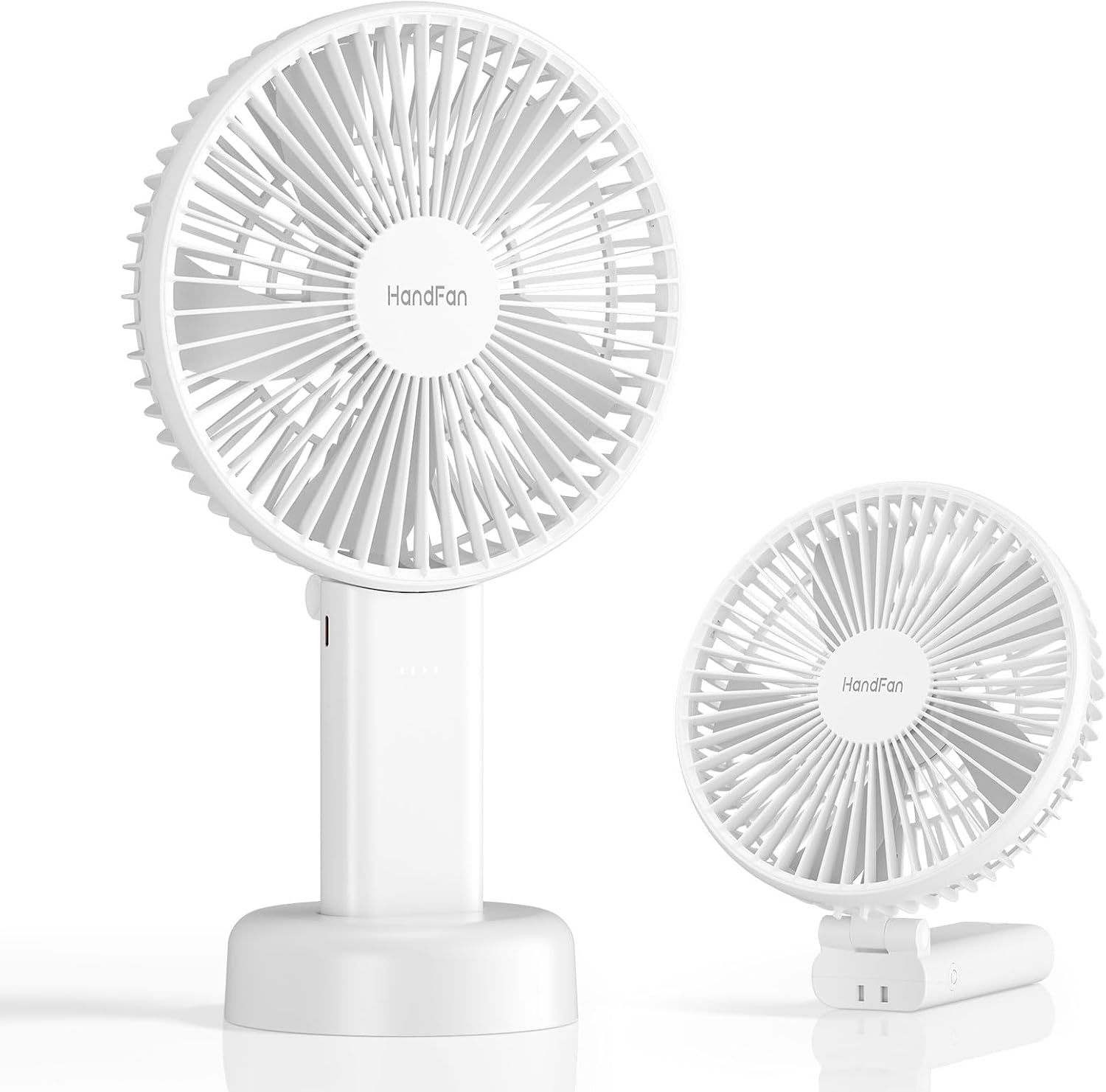 HandFan Quiet 6 Inch Handheld Fan [34H Max Cooling Time], 6 Speed Rechargeable Personal fan and Desktop with Base
