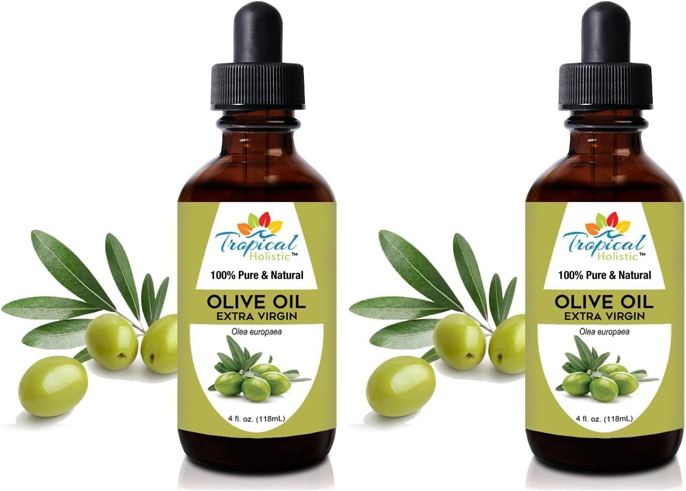 Tropical Holistic Extra Virgin Organic Olive Oil 4 oz - Cold Pressed Unrefined - Use For Face, Skin, Hair, Dry Scalp, Massage